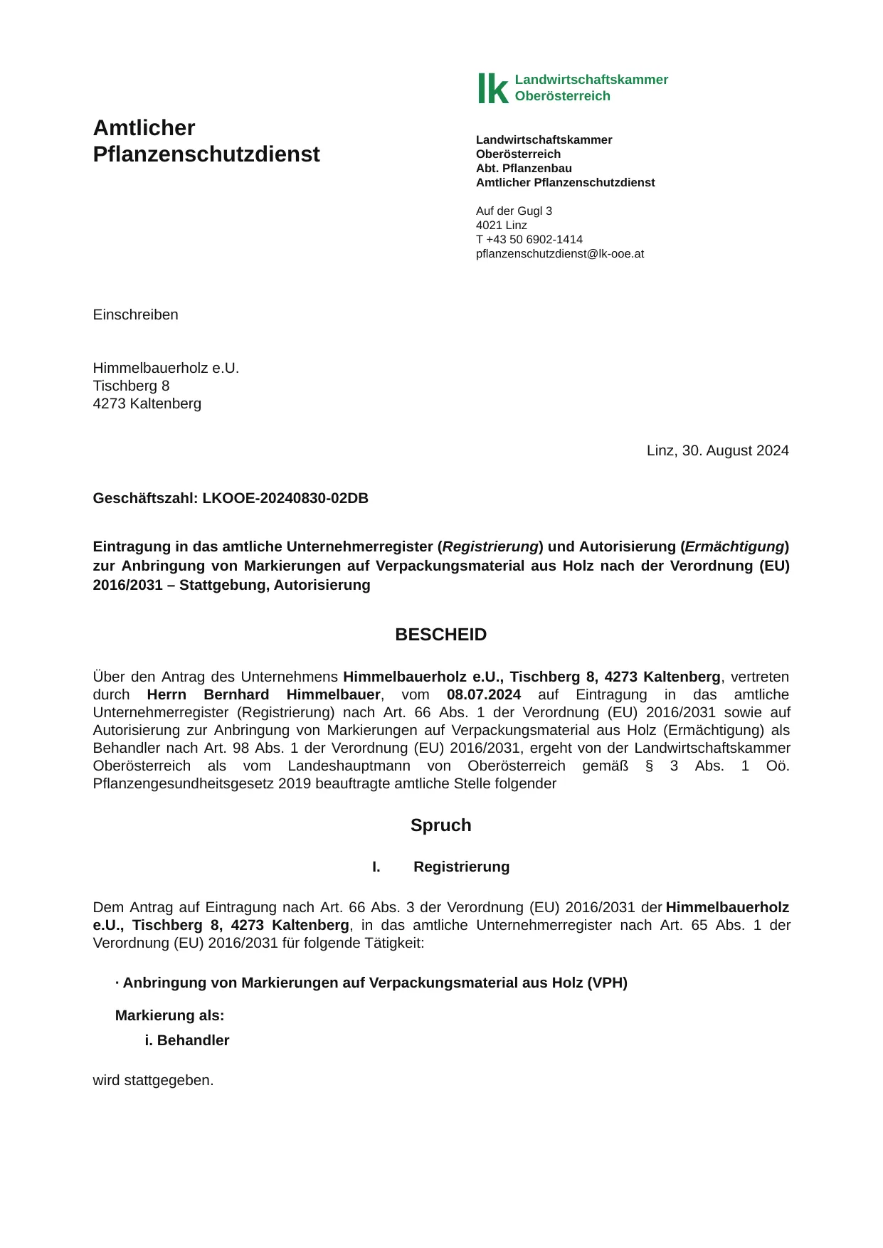 ISPM15 Zertifikat